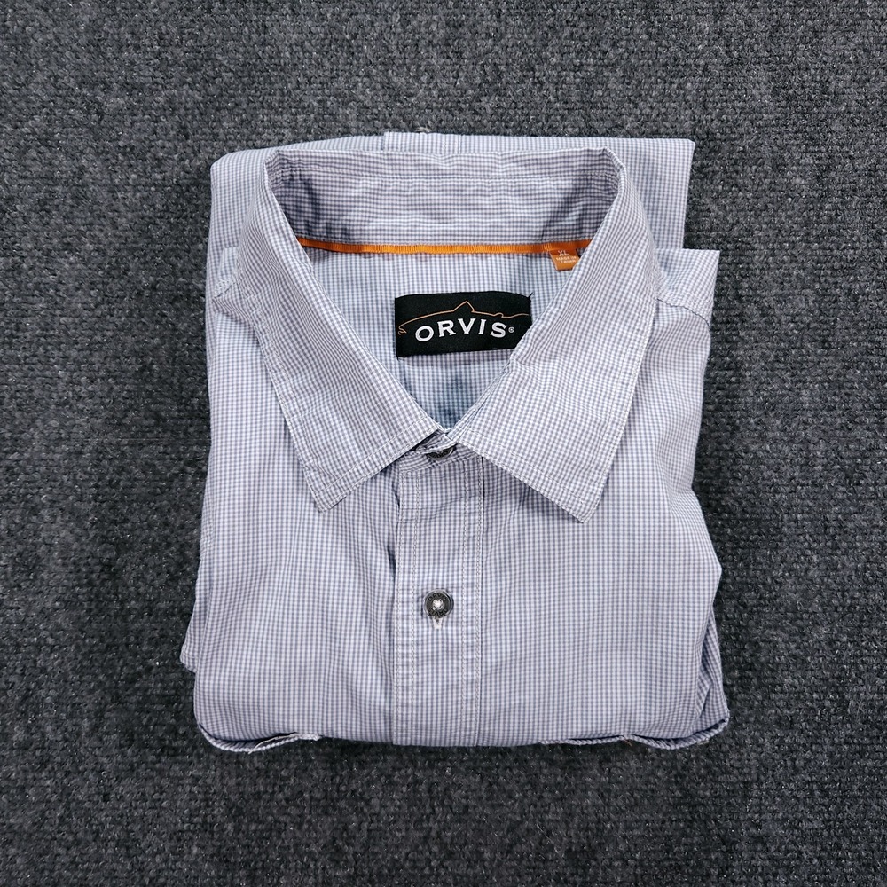 Orvis Shirt Mens XL Blue Gingham Trout Bum River Guide Fishing Button Up Pockets - Picture 12 of 13